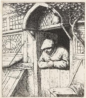ADRIAEN VAN OSTADE A Peasant Leaning on his Doorway.